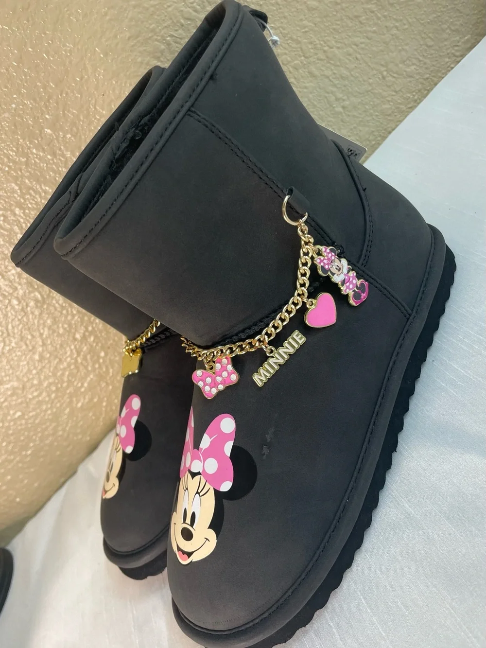 Disney Minnie Mouse Kids Charm Black Winter Boots Size 3 ( Little Girls)